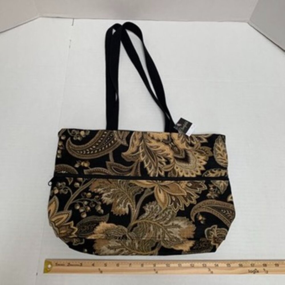 Cloverfield Black Gold Paisley Jacquard Venezia Fabric Large Tote